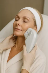 Woman receiving HIFU non surgical facelift treatment Sands End