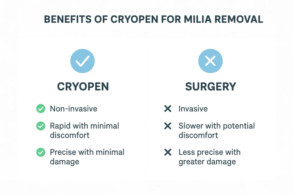 Benefits of cryopen for milia removal Sands End compared to surgical treatments.