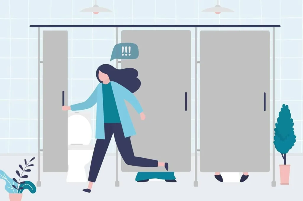 graphic of Urine incontinence Sands End woman running to the toilet.