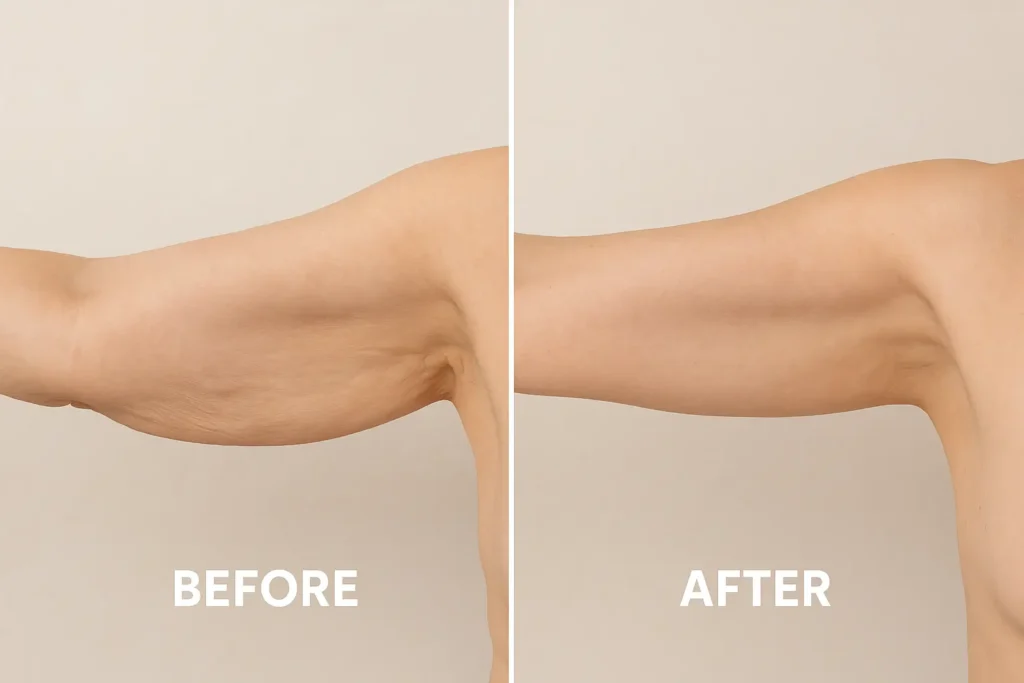 Picture of LA LIPO Sands End before and after results of skin tightening treatment on the upper arms.